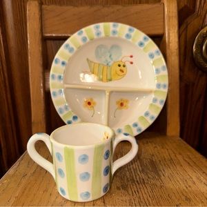 The Mane Lion - Bee- Divided Dish And Handled cup 8 3/8" 1107D NEW